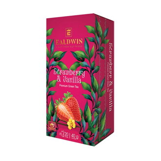 čaj porciovaný EALDWIN Strawberry & Vanilla (ST), zelený čaj ochutený, 20 sáčkov