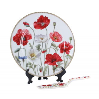 Makové kvety biele  servírovací tanier s lopatkou