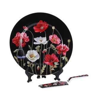 Makové kvety čierne  servírovací tanier s lopatkou