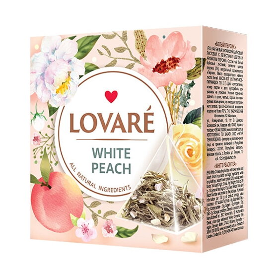 LOVARÉ White Peach, biely čaj s príchuťou 30g (15 pyramíd)