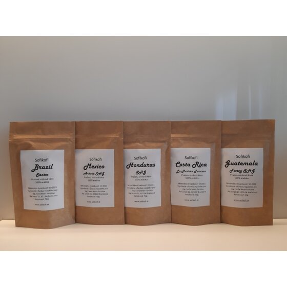 káva zrnková SofiKofi Degustačný balíček Amerika- 100% Arabika - 5 x 50 g 