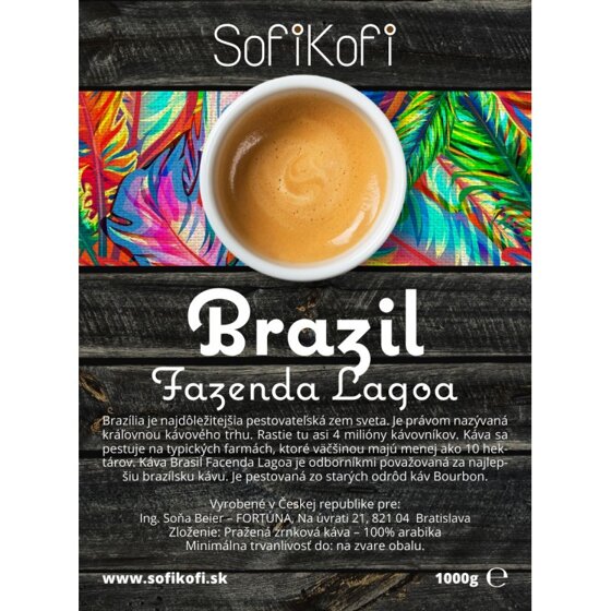 káva zrnková SofiKofi Brazil Fazenda Lagoa 100% Arabika
