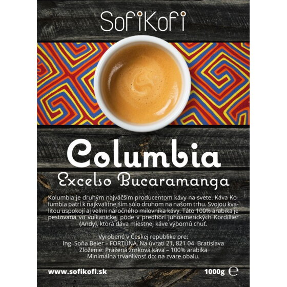 káva zrnková SofiKofi Columbia Excelso Bucaramanga 100% Arabika