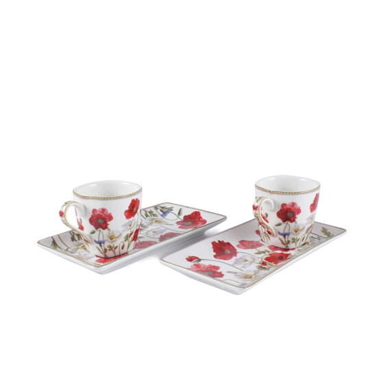 Makové kvety biele -  súprava espresso šálok s podšálkou